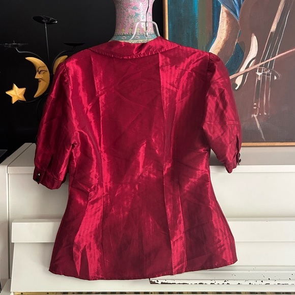 Cleo Crimson Ruby Red Button-Up Blouse Small - Picture 6 of 16